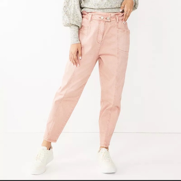 SO Denim - SO Pink High Rise Paperbag Utility Twill Waist Denim 3